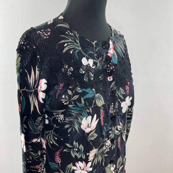KATE SPADE Botanical Pima Cotton 3/4 Sleeve Lace Accent Knit Cardigan Size S - Picture 6 of 9